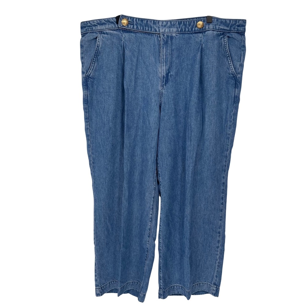 Talbots Trouser Jean Womens 18W Blue Tencel Pleated Wide Leg Naomi Wash